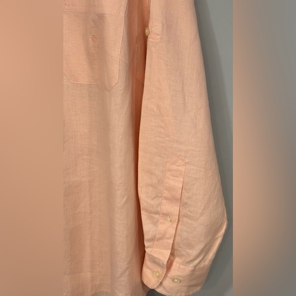 LAUREN by RALPH LAUREN Peach Linen CONVERTIBLE Button Down Blouse Shirt 2X - Picture 5 of 8